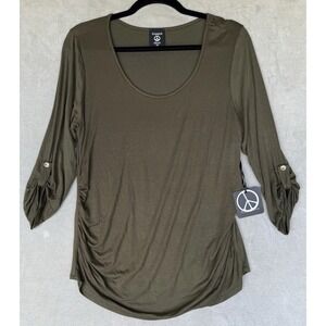 NWT Hippie Chic Shirt‎ Womens M Green Side Ruched Stretchy Earthy Granola Girl